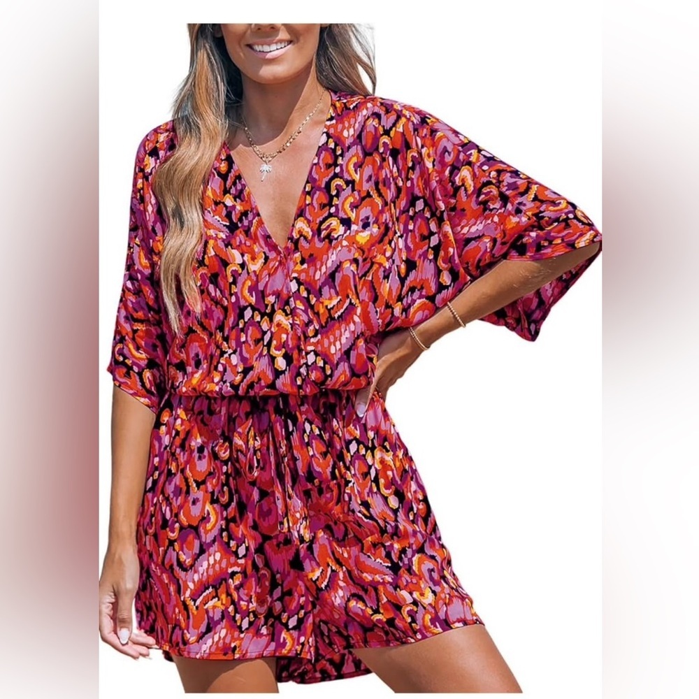 Cupshe Vibrant Pink and Orange Patterned Romper